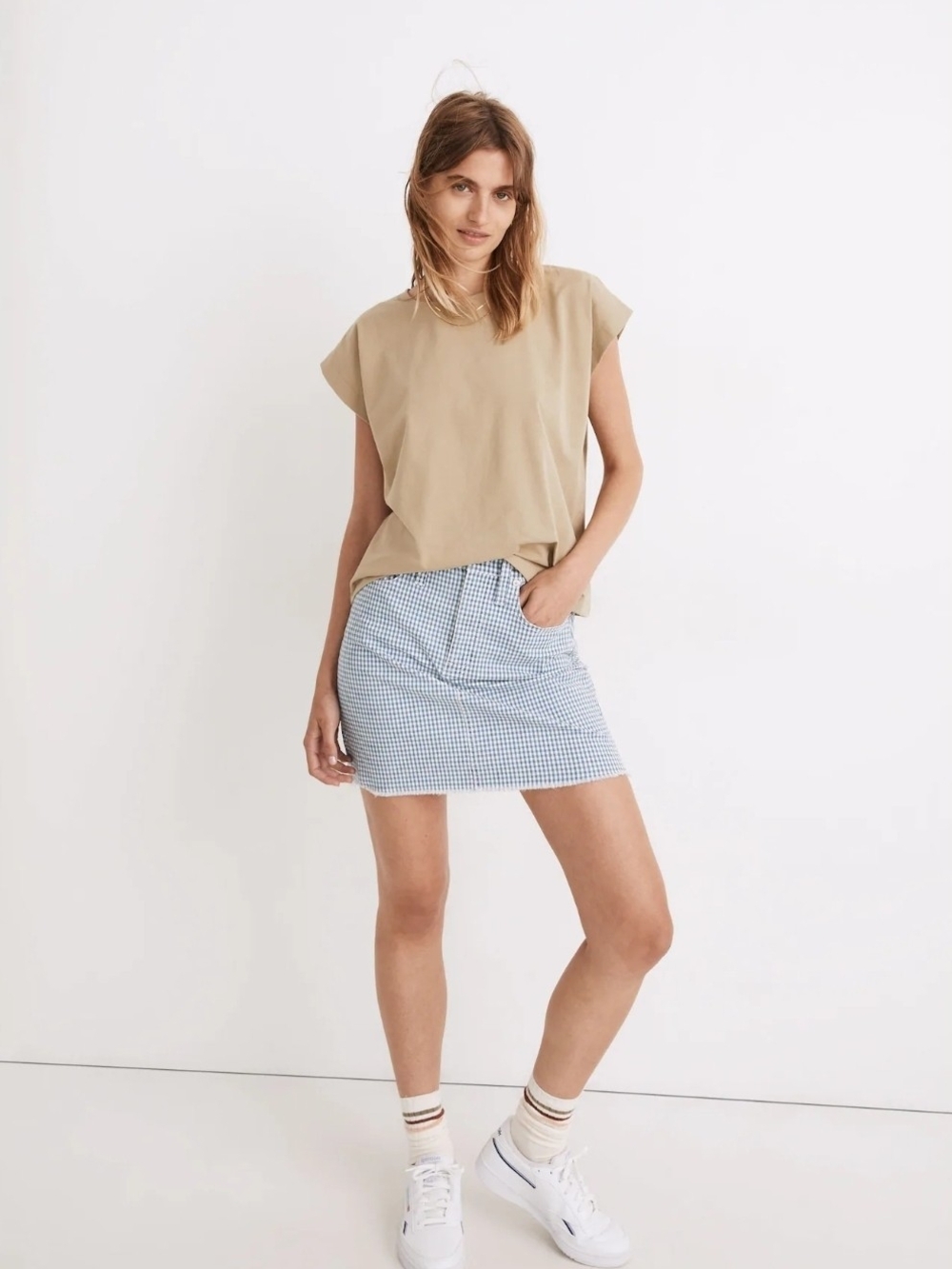 Madewell Stretch Denim Straight Gingham Mini Skirt | Size 26